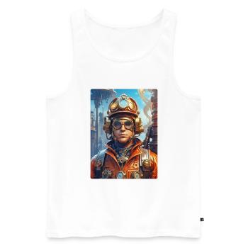 Steampunk Firefighter Man 1.26 - Männer Premium Bio Tank Top - Weiß - Vorne - Michal (187cm)