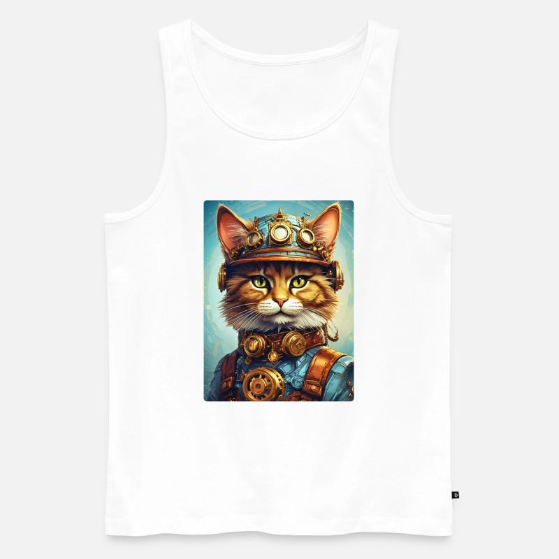 Steampunk Katze 1.15 - Männer Premium Bio Tank Top - Weiß
