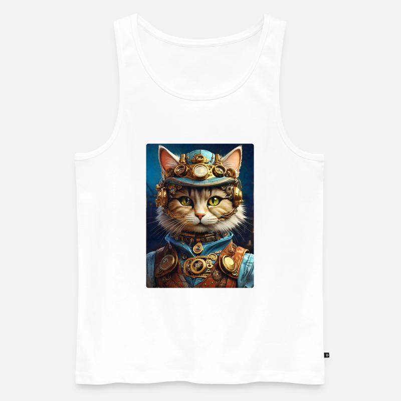Steampunk Katze 1.10 - Männer Premium Bio Tank Top - Weiß