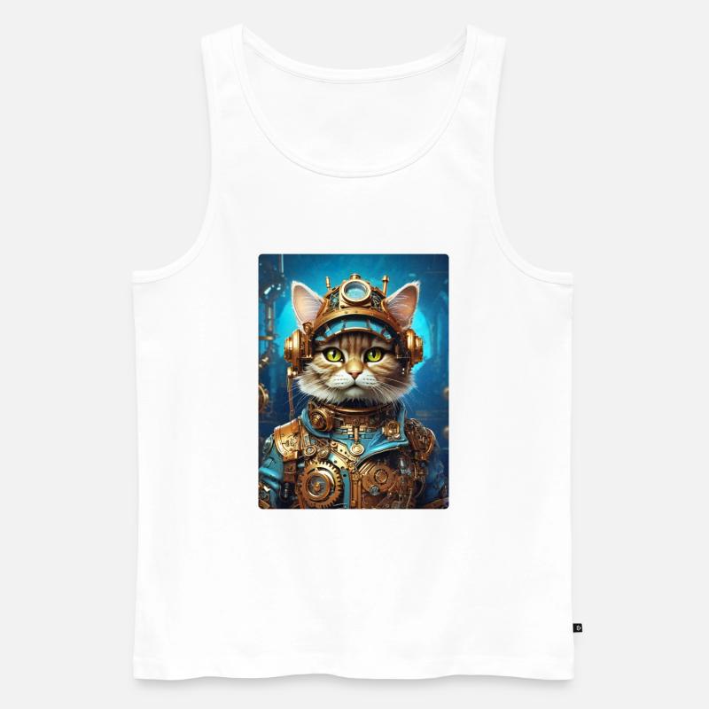 Steampunk Katze 1.9 - Männer Premium Bio Tank Top - Weiß