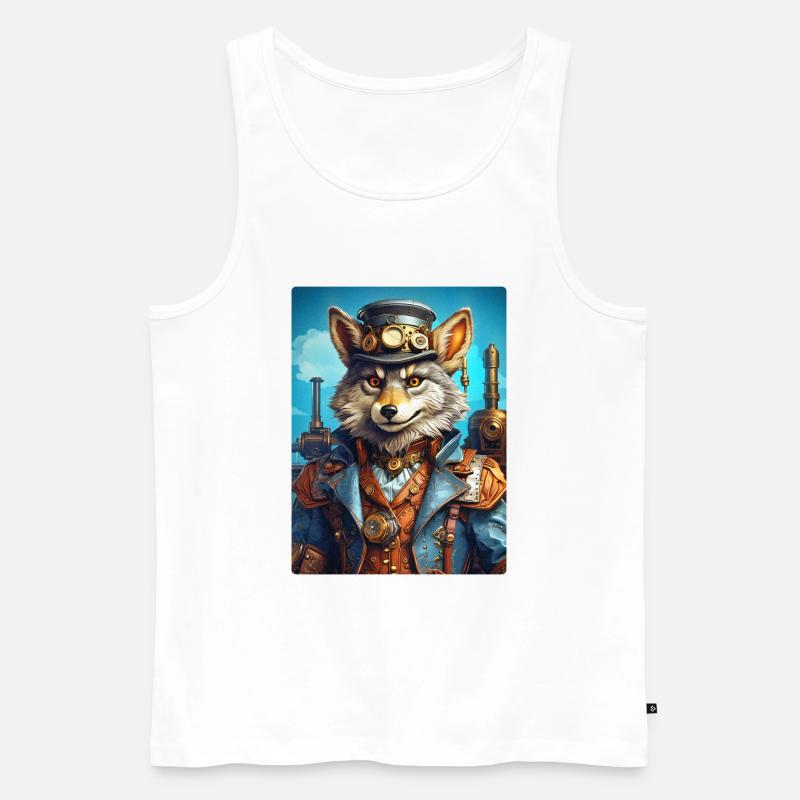 Steampunk Wolf 1.14 - Männer Premium Bio Tank Top - Weiß