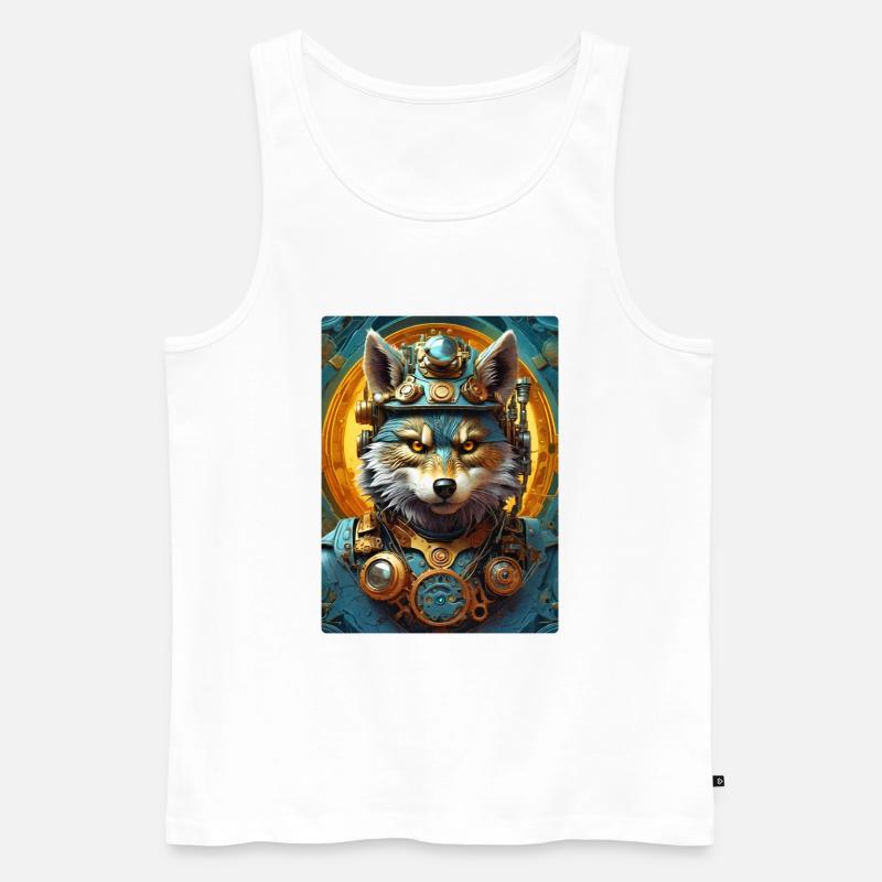 Steampunk Wolf 1.1 - Männer Premium Bio Tank Top - Weiß