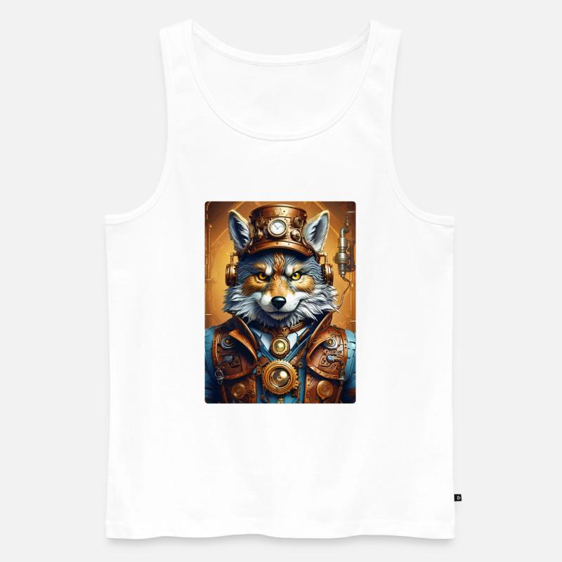 Steampunk Wolf 1.7 - Männer Premium Bio Tank Top - Weiß