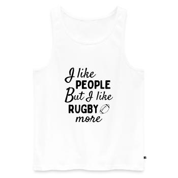 I like people BUT I like rugby more - Men's Premium Organic Tank Top - white - Front - AI Model Male 178 light (178cm)