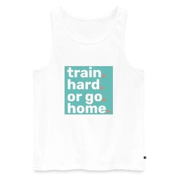 TRAIN HARD OR GO HOME - FITNESS - WORKOUT - GYM - Männer Premium Bio Tank Top - Weiß - Vorne - AI Model Male 178 light (178cm)