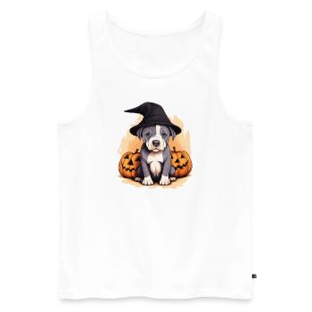 Halloween Hexenhut Kürbis Hund American Staffie - Männer Premium Bio Tank Top - Weiß - Vorne - Michal (187cm)