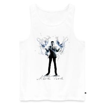 Nikola Tesla inmitten von Blitzen - Männer Premium Bio Tank Top - Weiß - Vorne - Michal (187cm)