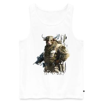Le Taureau en tant que soldat - Débardeur bio Premium Homme - blanc - Devant - AI Model Male 178 light (178cm)