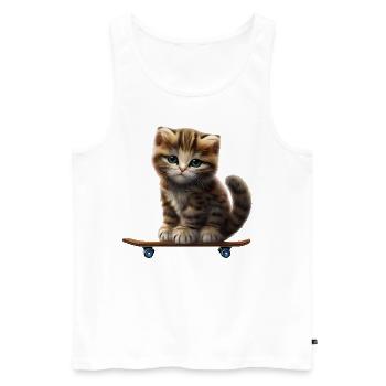 Chaton skateboard - Débardeur bio Premium Homme - blanc - Devant - Michal (187cm)