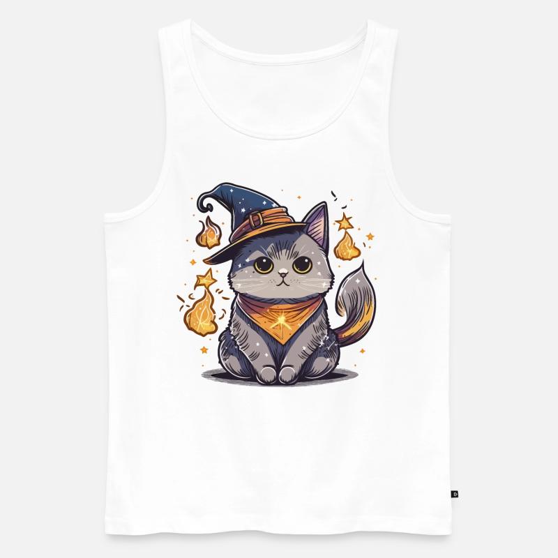 Katzen-Zauberer - Männer Premium Bio Tank Top - Weiß