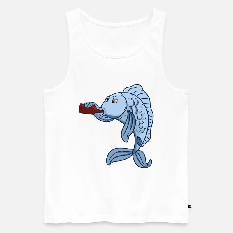 Drunk Fish - Männer Premium Bio Tank Top - Weiß