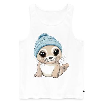 phoque mignon mignon bébé enfants animal dessin animé - Débardeur bio Premium Homme - blanc - Devant - Michal (187cm)