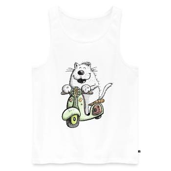 Coole Katze Fährt Roller Fun Design Katzenmotiv - Männer Premium Bio Tank Top - Weiß - Vorne - Michal (187cm)