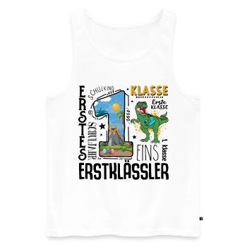 Dino T-Rex de 1ère classe - Débardeur bio Premium Homme - blanc - Devant - AI Model Male 178 light (178cm)