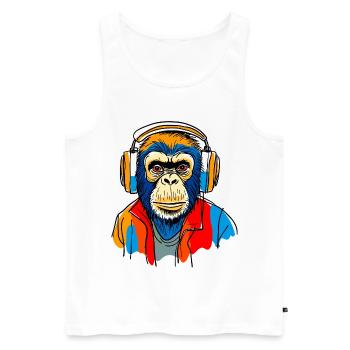 Monkey with headphones - Men's Premium Organic Tank Top - white - Front - AI Model Male 178 light (178cm)