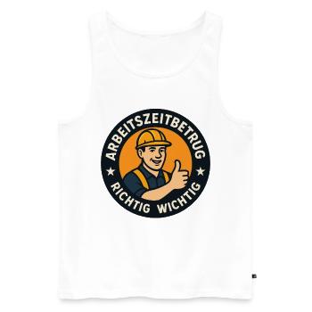 Arbeitszeitbetrug Shirt | Richtig & Wichtig - Männer Premium Bio Tank Top - Weiß - Vorne - Michal (187cm)