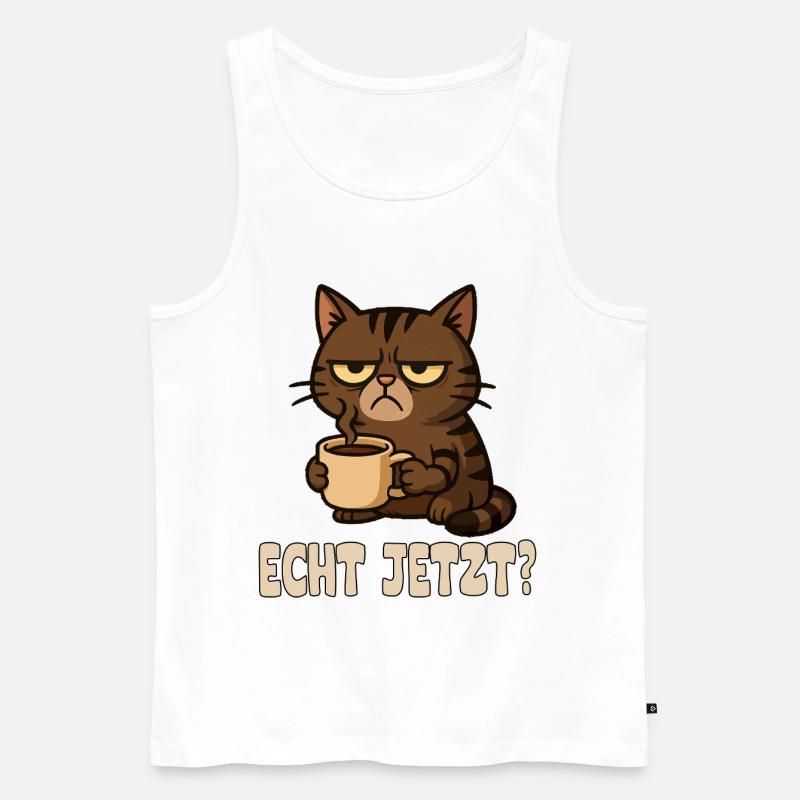 Mürrischer Katzen-Design mit Kaffeetasse - Männer Premium Bio Tank Top - Weiß