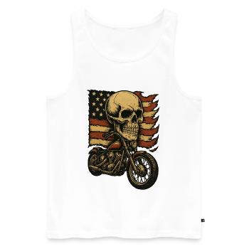 Moto skeleton devant le drapeau américain - Débardeur bio Premium Homme - blanc - Devant - AI Model Male 178 light (178cm)