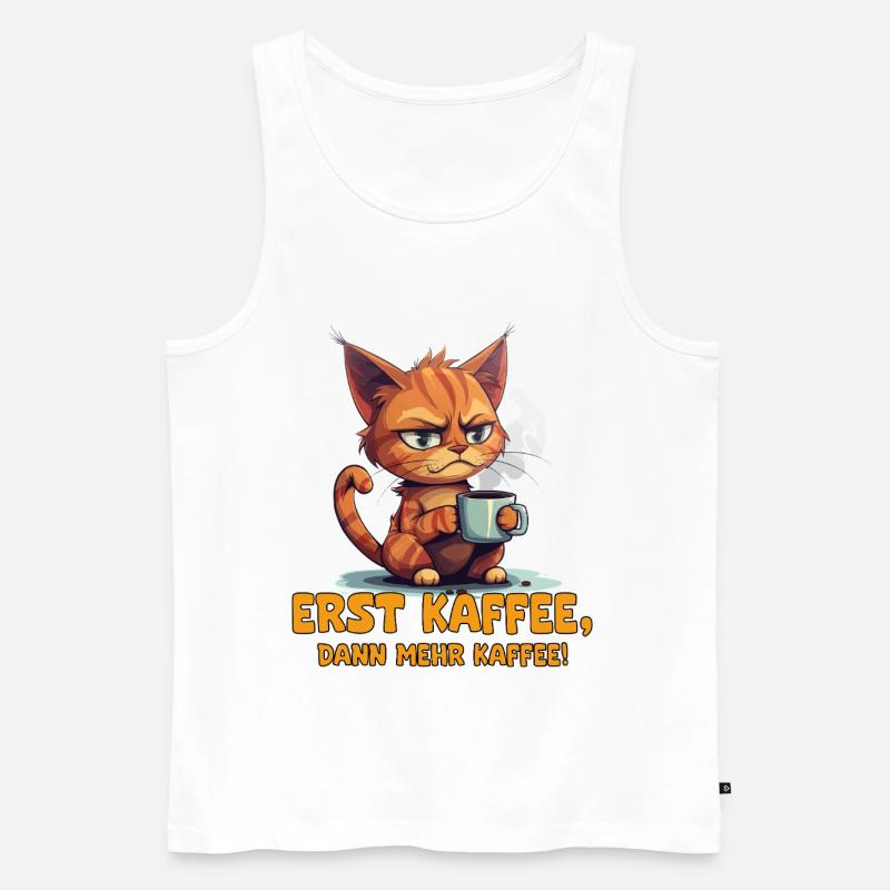 Grimmige Katze Kaffee Spruch - Männer Premium Bio Tank Top - Weiß