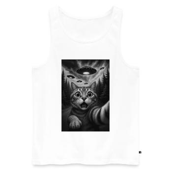 Chat extraterrestre dans la forêt Selfie - Débardeur bio Premium Homme - blanc - Devant - AI Model Male 178 light (178cm)