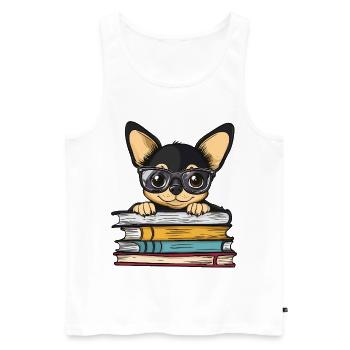 Mignon livre de lecture du chien chihuahua avec des lunettes - Débardeur bio Premium Homme - blanc - Devant - Michal (187cm)