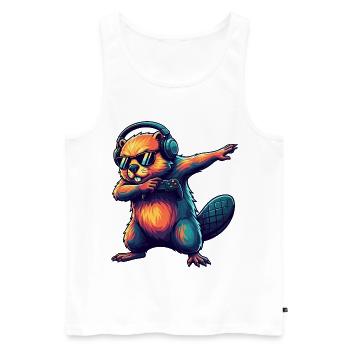 Gamer Beaver Playing Video Games Art - Men's Premium Organic Tank Top - white - Front - Michal (187cm)