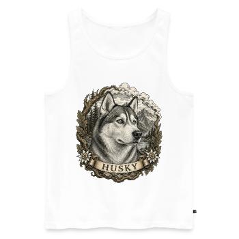 Husky dans un style vintage avec un paysage montagneux - Débardeur bio Premium Homme - blanc - Devant - Michal (187cm)