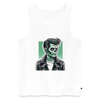 Rockabilly Zombie Totenschädel aus Leder - Männer Premium Bio Tank Top - Weiß - Vorne - AI Model Male 178 light (178cm)