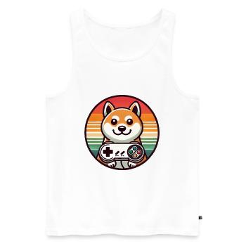 Retro Shiba Gamer mit Sunset Abzeichen - Männer Premium Bio Tank Top - Weiß - Vorne - AI Model Male 178 light (178cm)