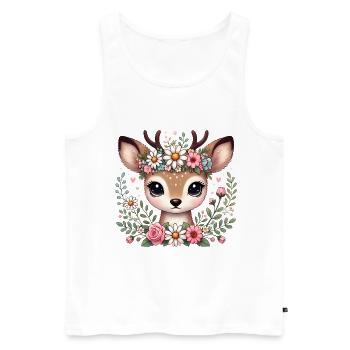Entzückender Hirsch mit Blumenkronen-Abzeichen - Männer Premium Bio Tank Top - Weiß - Vorne - Michal (187cm)