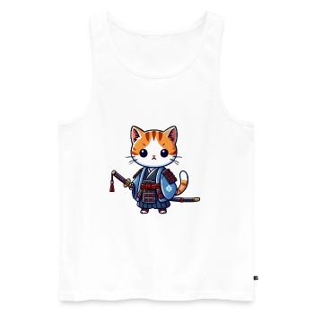 Samurai-Katze in blauen Roben mit Katana - Männer Premium Bio Tank Top - Weiß - Vorne - AI Model Male 178 light (178cm)