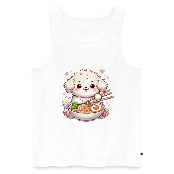 Adorable Puppy Eating Ramen Illustration - Men's Premium Organic Tank Top - white - Front - AI Model Male 178 light (178cm)