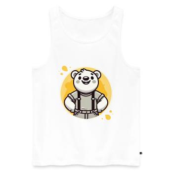Cheerful Bear in Suspenders Badge - Men's Premium Organic Tank Top - white - Front - AI Model Male 178 light (178cm)