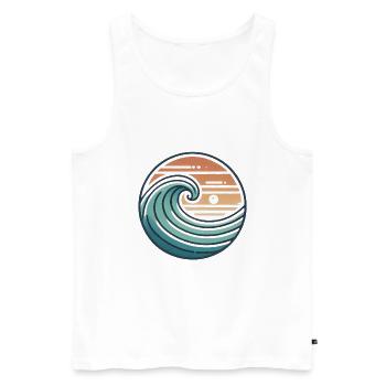Vintage Ocean Wave Sunset Badge - Men's Premium Organic Tank Top - white - Front - AI Model Male 178 light (178cm)