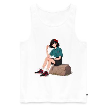Retro-Mädchen mit roter Schleife Illustration - Männer Premium Bio Tank Top - Weiß - Vorne - AI Model Male 178 light (178cm)
