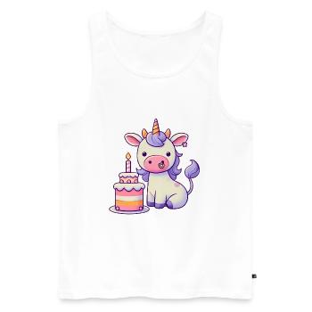 Drôle de vachelicorne avec gâteau d’anniversaire - Débardeur bio Premium Homme - blanc - Devant - AI Model Male 178 light (178cm)