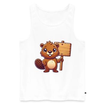 Entzückender Biber mit leerem Schild-Design - Männer Premium Bio Tank Top - Weiß - Vorne - AI Model Male 178 light (178cm)
