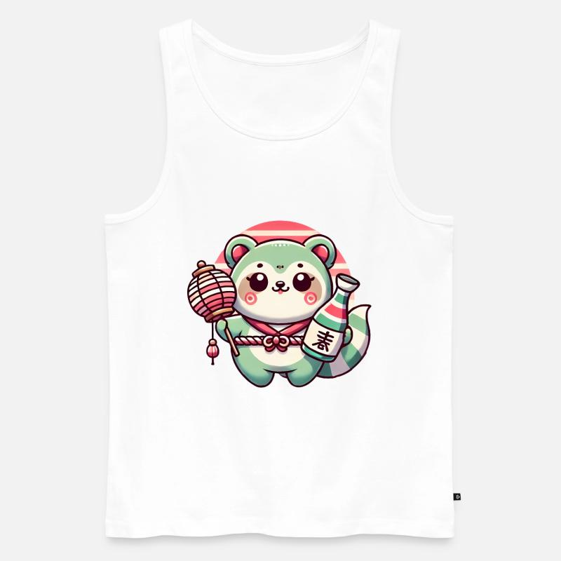 Skurriles Tanuki Laternendesign - Männer Premium Bio Tank Top - Weiß