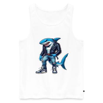 Cool Shark in Leather Jacket Design - Men's Premium Organic Tank Top - white - Front - AI Model Male 178 light (178cm)