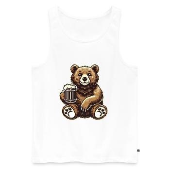 Funny BeerLoving Bear Cartoon Design - Men's Premium Organic Tank Top - white - Front - Michal (187cm)
