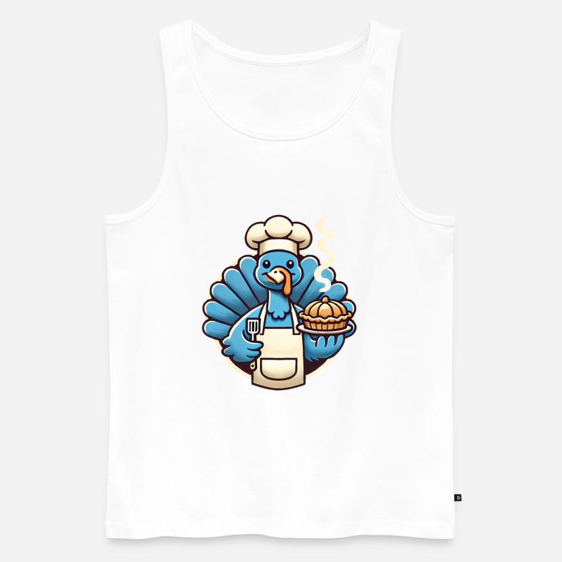 Chef Truthahn serviert Kürbiskuchen - Männer Premium Bio Tank Top - Weiß