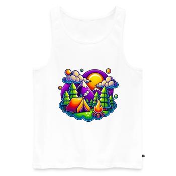 Funny Camping Mountains Tent Scene - Men's Premium Organic Tank Top - white - Front - AI Model Male 178 light (178cm)