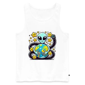 Drôle Alien Holding Terre Design - Débardeur bio Premium Homme - blanc - Devant - AI Model Male 178 light (178cm)
