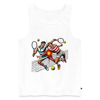 Retro Tennis Clash Cartoon Design - Männer Premium Bio Tank Top - Weiß - Vorne - AI Model Male 178 light (178cm)