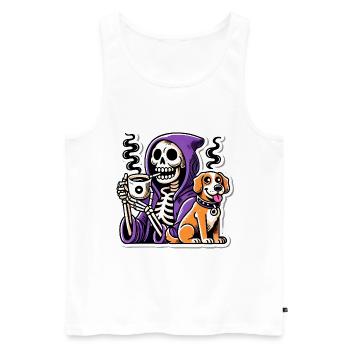 Skeleton Coffee Lover with Dog - Men's Premium Organic Tank Top - white - Front - AI Model Male 178 light (178cm)