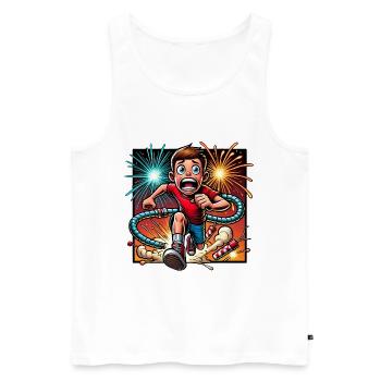 Funny Firework Escape Cartoon Design - Men's Premium Organic Tank Top - white - Front - Michal (187cm)