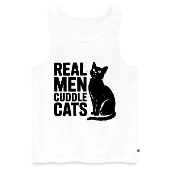 Echte Männer kuscheln Katzen! Katzen Papa Kitten - Männer Premium Bio Tank Top - Weiß - Vorne - Michal (187cm)