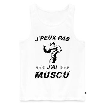 J peux pas j ai muscu - Débardeur bio Premium Homme - blanc - Devant - AI Model Male 178 light (178cm)