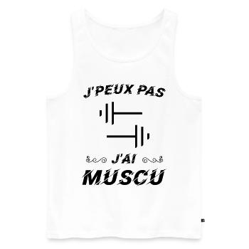J peux pas j ai muscu - Débardeur bio Premium Homme - blanc - Devant - AI Model Male 178 light (178cm)