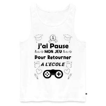J’ai pausé mon jeu pour retourner à l’école. - Débardeur bio Premium Homme - blanc - Devant - Michal (187cm)